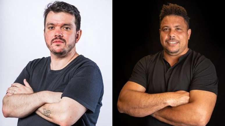 Gaules (esquerda) e Ronaldo 'Fenômeno' (direita) se juntaram para fazer o podcast 'Fenômenos' (Foto: Divulgação / Montagem LANCE!)