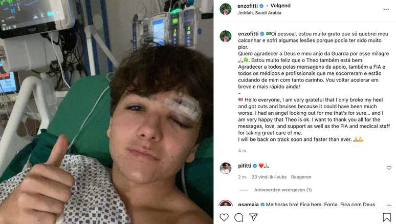 Enzo Fittipaldi fala em milagre após acidente na Arábia Saudita 