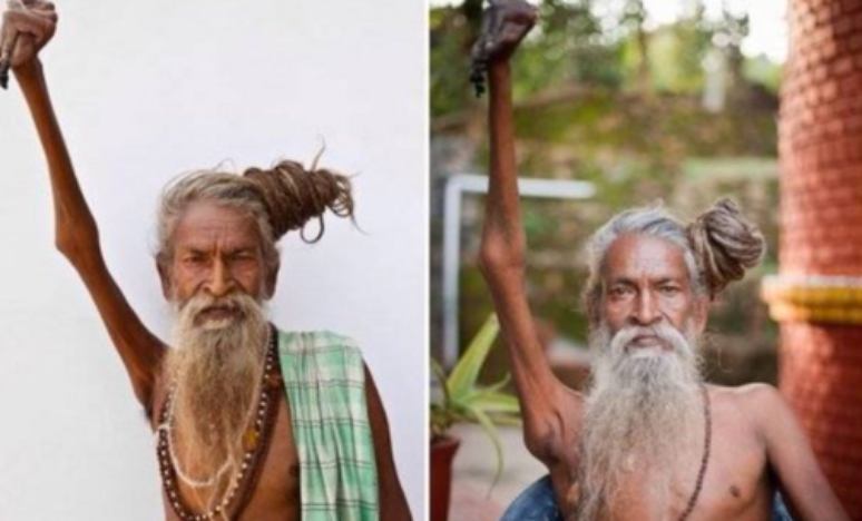 Sadhu indiano está com braço direito levantado há 45 anos