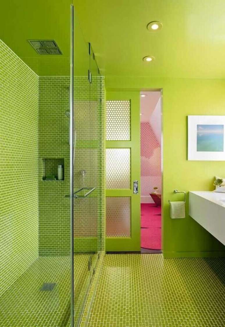 57. Pastilha para decoração de banheiro verde limão – Foto: Houzz