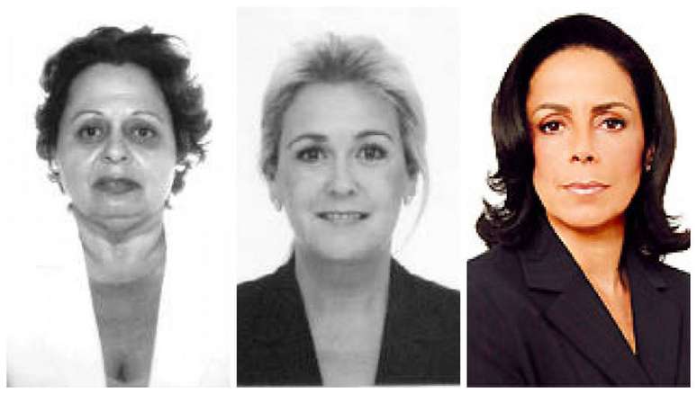 Da esquerda para direita, as três primeiras mulheres a concorrer pela vaga de presidente do Brasil: Lívia Maria Pio (1989), Thereza Ruiz (1998) e Ana Maria Rangel (2006).