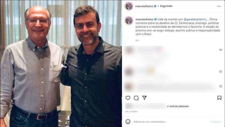 Deputado federal Marcelo Freixo (PSB-RJ) se encontra com ex-governador de São Paulo Geraldo Alckmin.