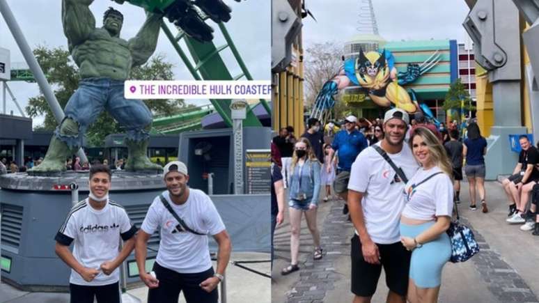 Hulk e família nos parques de diversão dos Estados Unidos (Montagem Lance!
Fotos: Reprodução / Instagram Hulk)