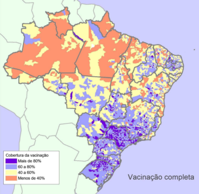 Cobertura da vacinação com esquema completo segundo municípios do Brasil