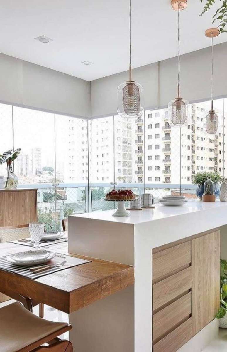 67. &Aacute;rea gourmet com bancada de granito claro na cor branca &ndash; Foto Archilovers