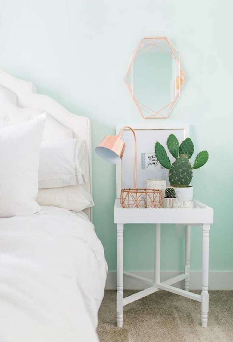 45. Quarto verde água com detalhes na decoração em rose gold – Foto Decor Facil