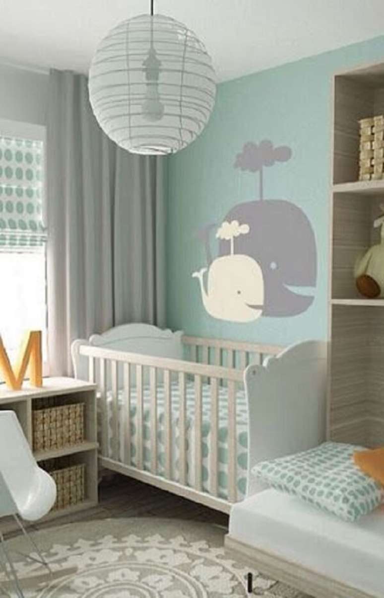 53. Quarto verde água e cinza para bebe com tema de fundo do mar – Foto Sohu