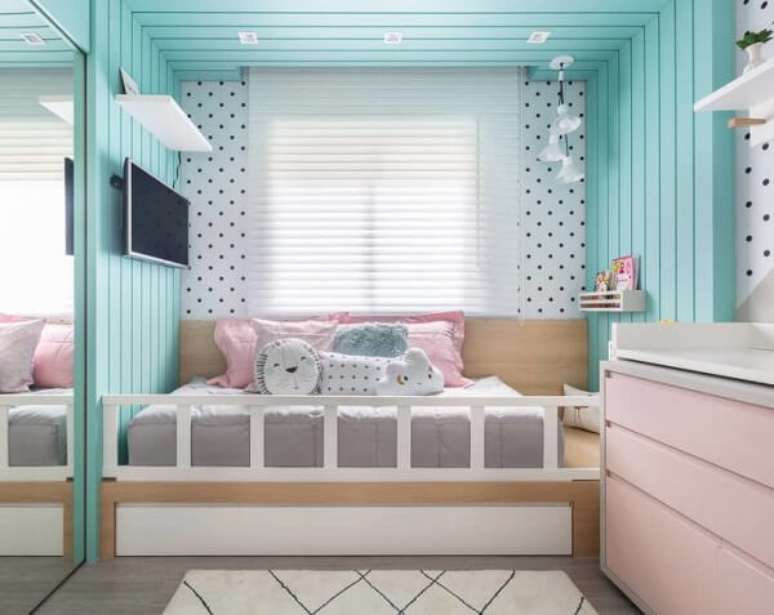58. Quarto verde &aacute;gua e rosa delicado &ndash; Foto Criar Interiores