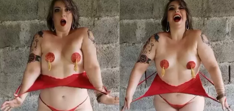 Ana Baird faz strip burlesco cobrindo os mamilos