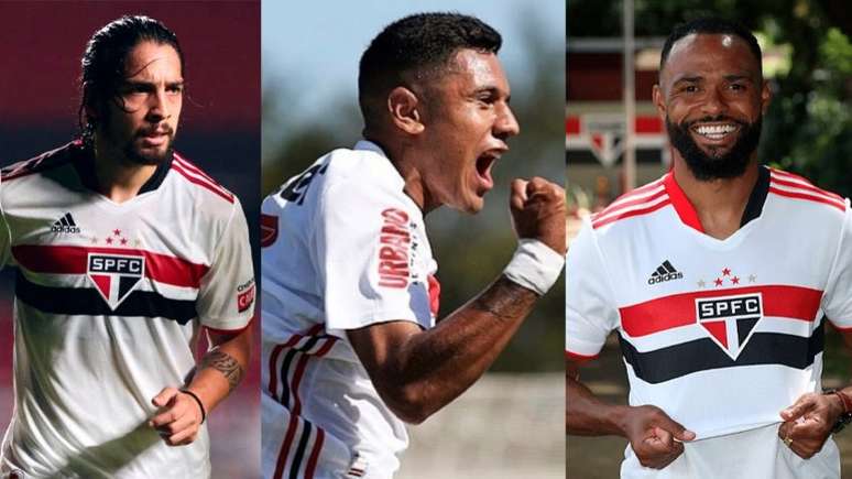 São Paulo teve 11 jogadores saindo nesta janela de transferências (Foto: Montagem LANCE!)