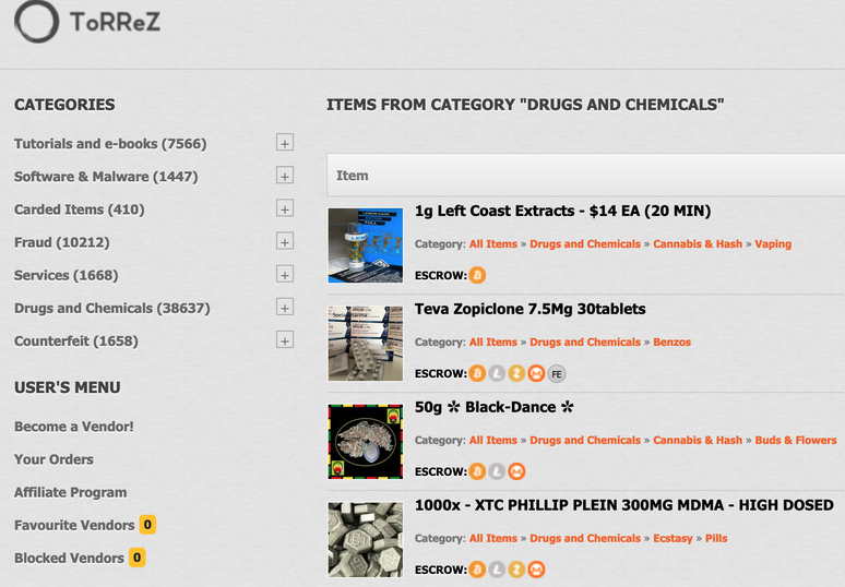 A plataforma Torrez (dark web) anunciou sua 'retirada volunt&aacute;ria' em dezembro de 2021
