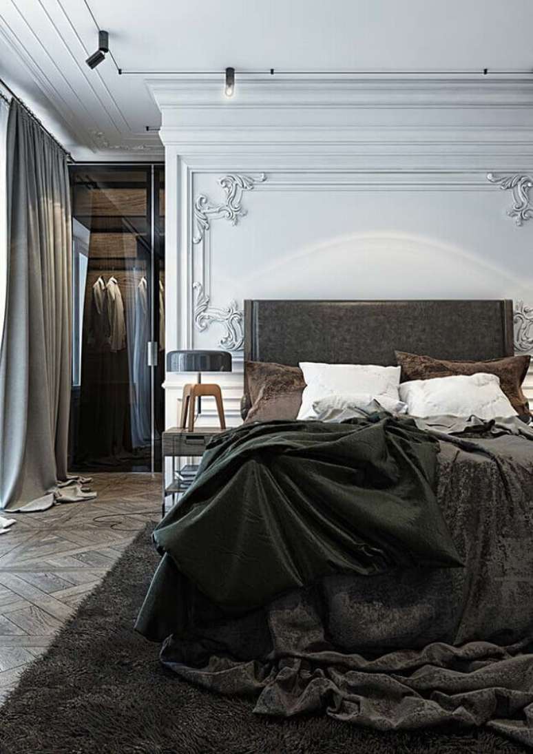 28. Decora&ccedil;&atilde;o cl&aacute;ssica para quarto de casal com boiserie &ndash; Foto: Behance