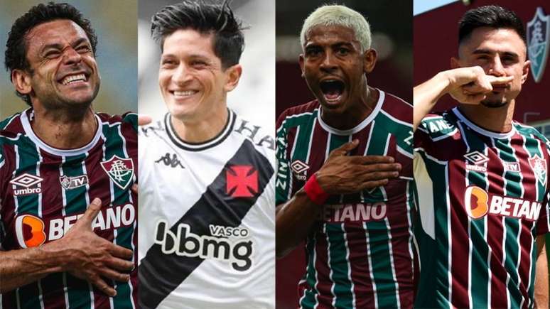 Fred, Cano, John Kennedy e Willian brigam no ataque (Fotos: Lucas Merçon/Fluminense; Rafael Ribeiro/Vasco; Lucas Merçon/Fluminense; Mailson Santana/Fluminense)