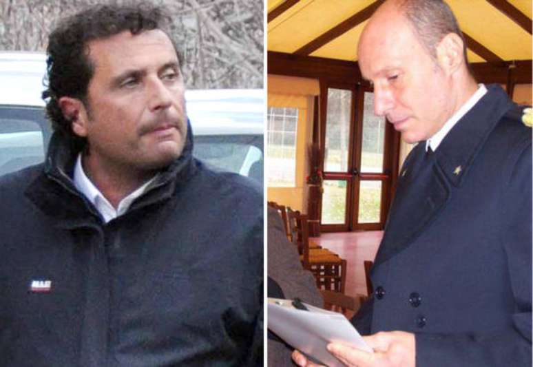 Francesco Schettino e Gregorio De Falco, em fotos de arquivo