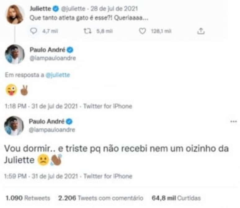 Paulo André e Juliette no Twitter