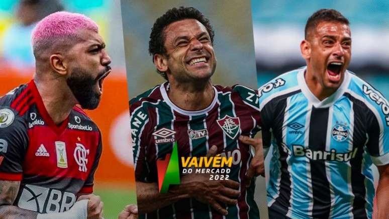 Gabigol (Flamengo), Fred (Fluminense) e Diego Souza (Grêmio): alguns dos camisas 9 em voga (Fotos: Alexandre Vidal/Flamengo; Lucas Merçon/Fluminense; Lucas Uebel/Grêmio