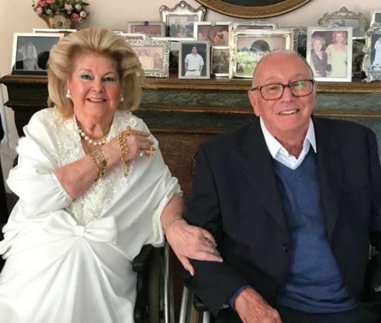 Maricy e o marido, Romeu, na festa de 67 anos de casados