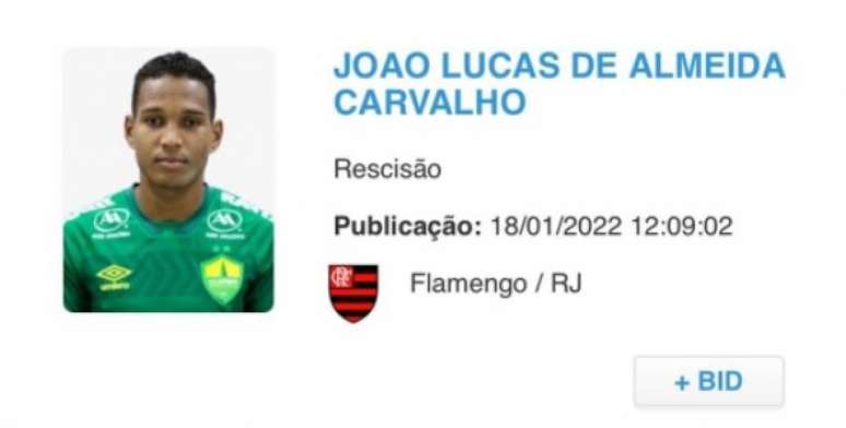 João Lucas foi negociado ao Cuiabá (Foto: Reprodução/Site oficial da CBF)