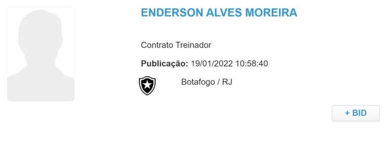 O novo vínculo de Enderson Moreira foi publicado no BID (Foto: Reprodução)
