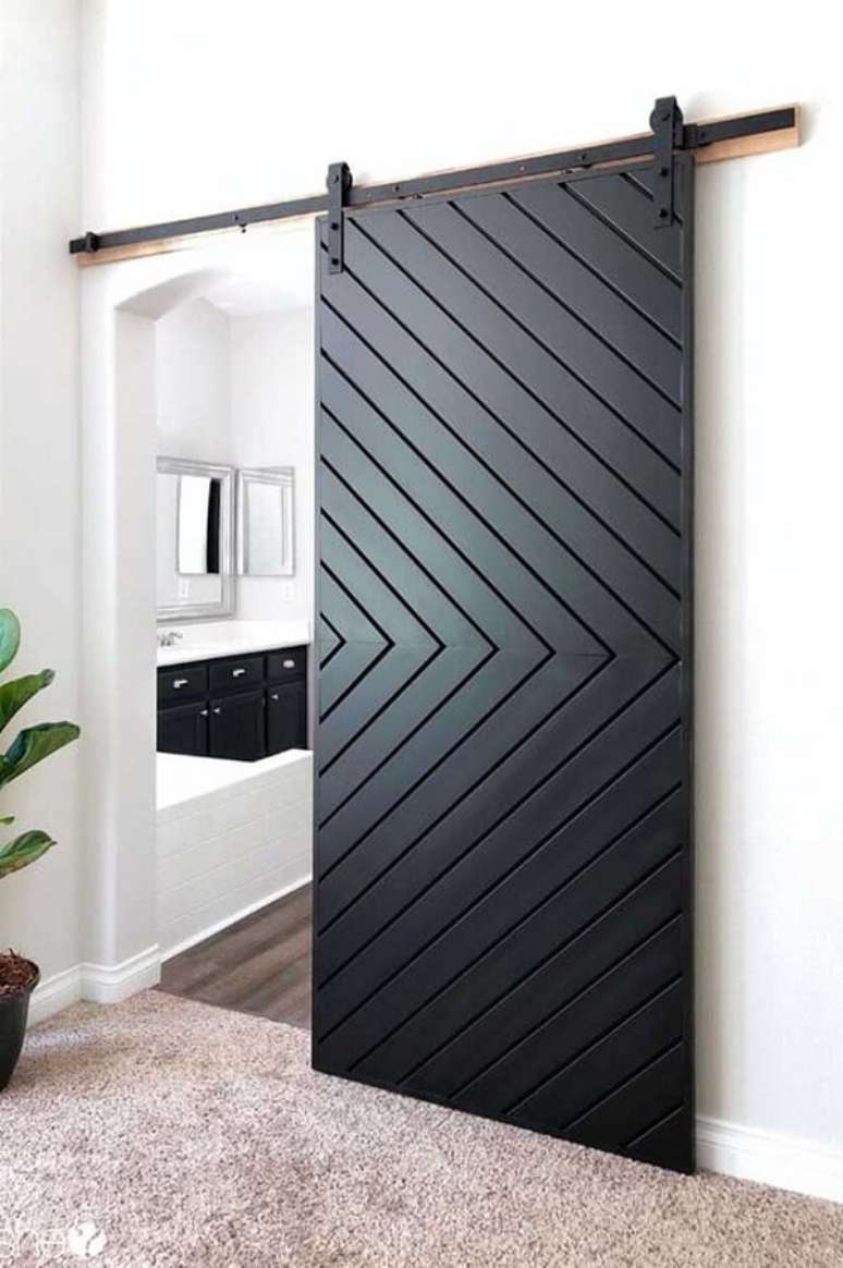 40. Porta de correr preta para banheiro &ndash; Foto Decor Facil