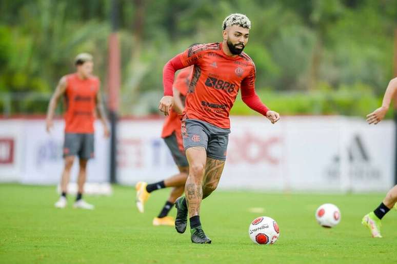 O atacante Gabriel Barbosa em atividade do Flamengo, no Ninho do Urubu (Foto: Marcelo Cortes/Flamengo)