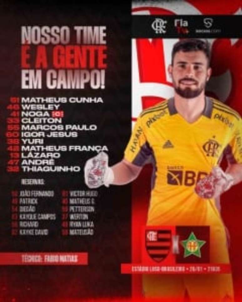 ense está entre os titulares do Flamengo na estreia do Cariocão