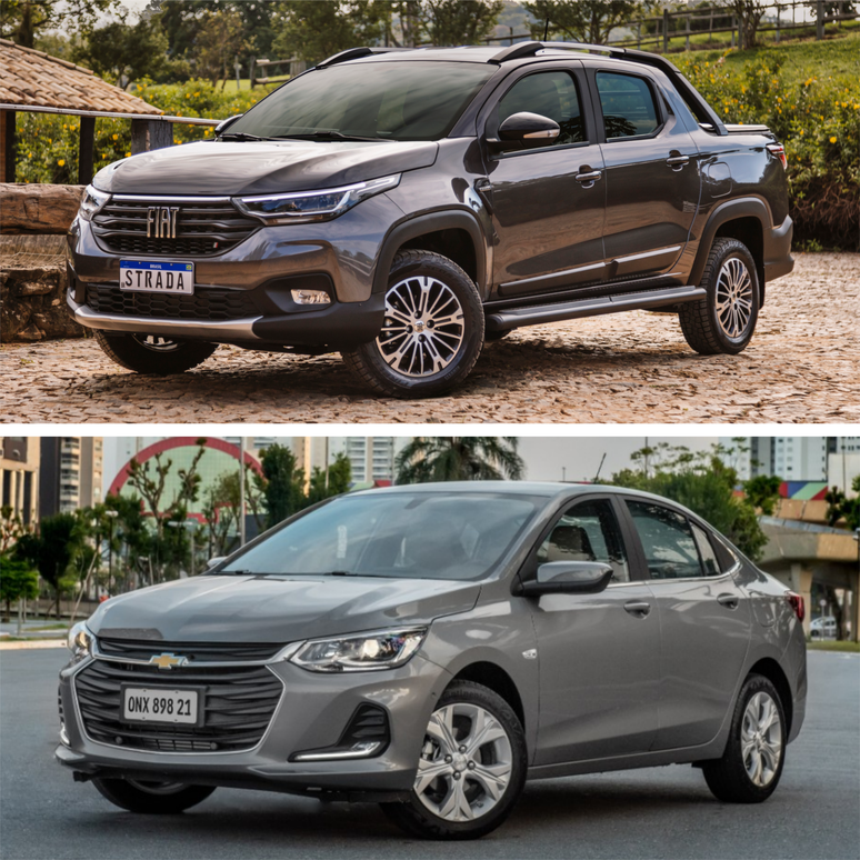 Fiat Strada e Chevrolet Onix Plus