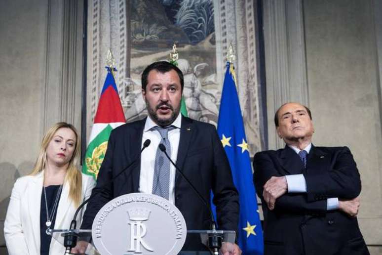 Giorgia Meloni, Matteo Salvini e Silvio Berlusconi, expoentes do bloco de direita