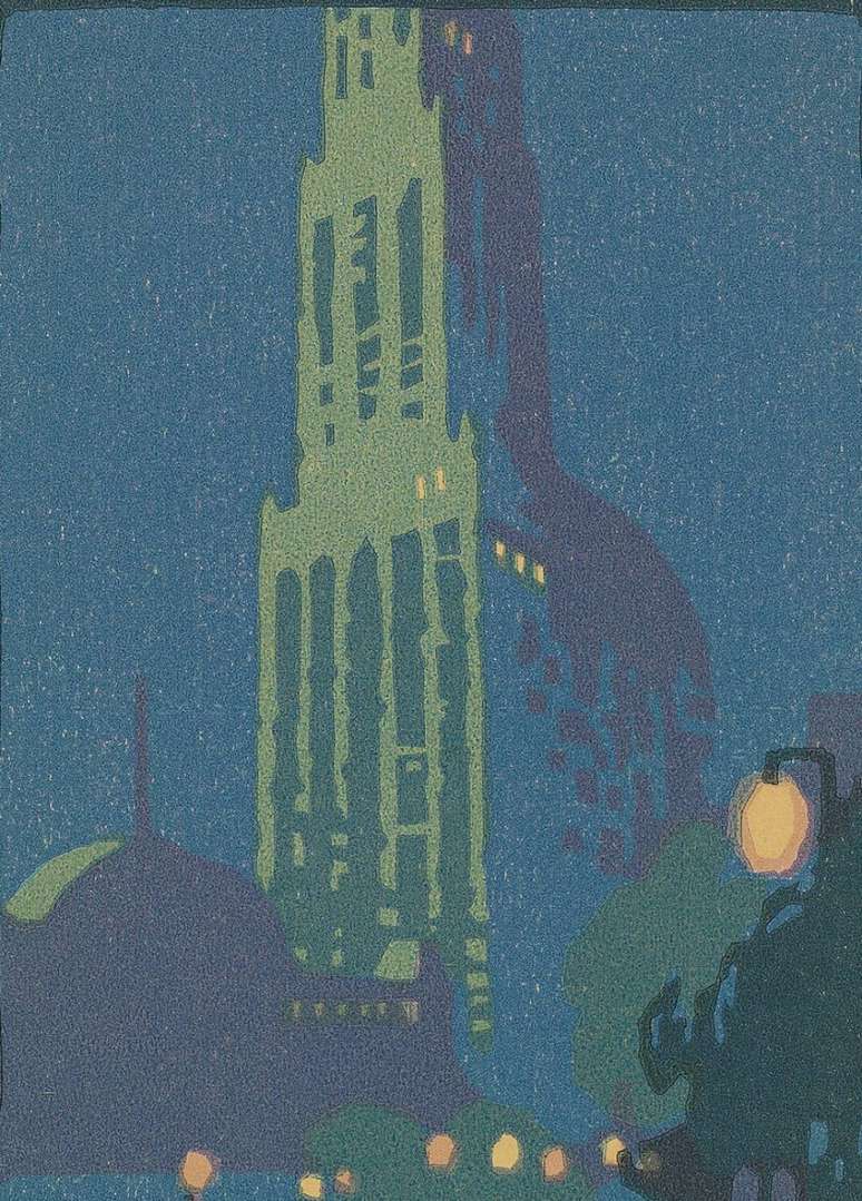 Naquela noite de fevereiro de 1936, havia muita atividade em dois andares do Edifício Woolworth, em Nova York. Obra da artista Rachael Robinson Elmer