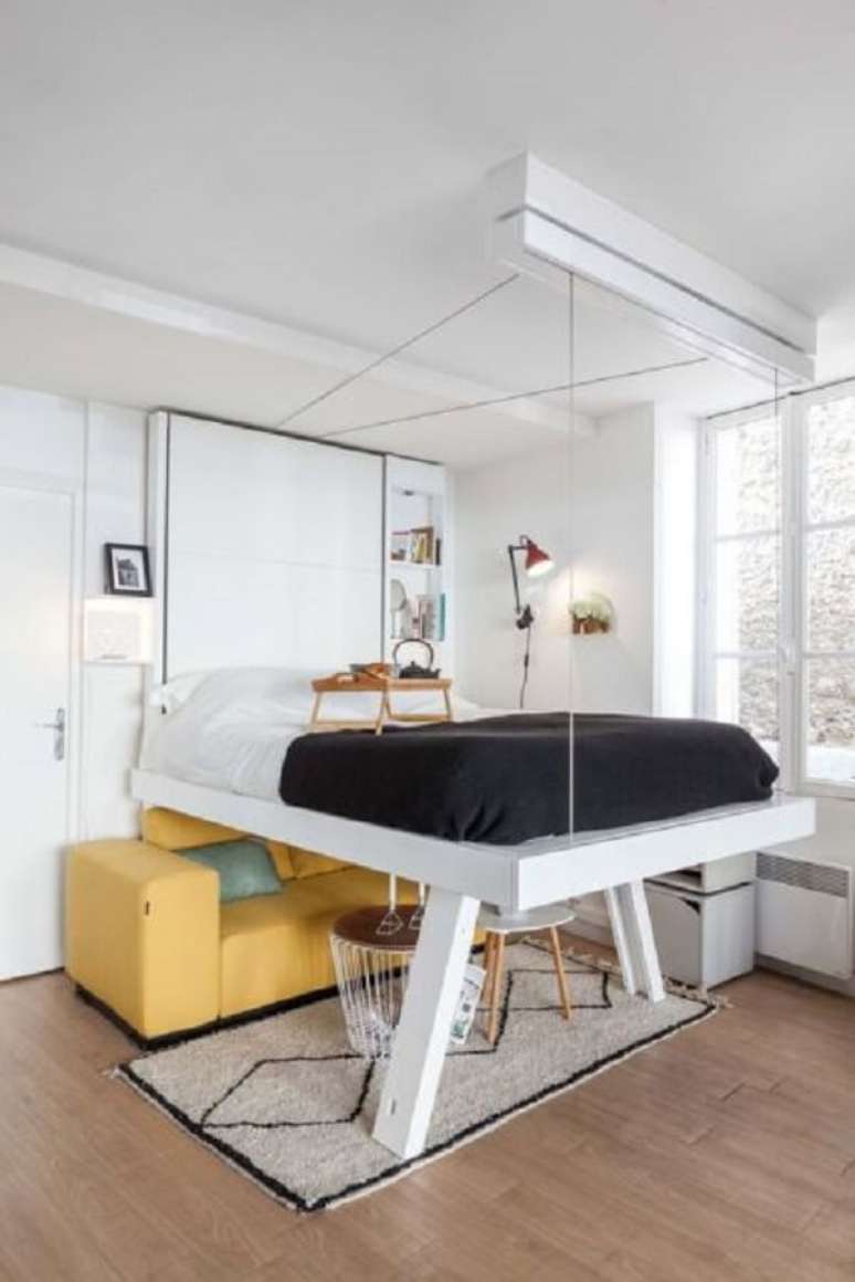 55. Apartamento pequeno com m&oacute;veis inteligentes e cama retr&aacute;til -Foto Doce Obra