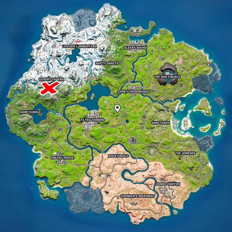 Localização do Gunnar no mapa de Fortnite