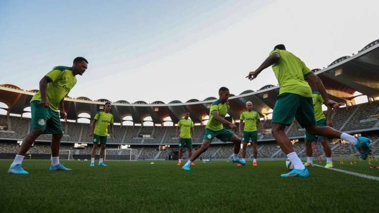 Jogadores do Verdão durante treino da equipe para o Mundial, em Abu Dhabi (Foto: Fabio Menotti/Palmeiras)