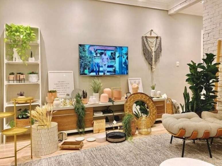 53. Macram&ecirc; parede para sala de estar decorada &ndash; Foto Casa de Bamba 101