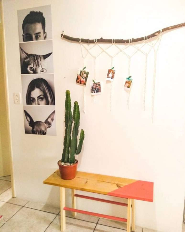 40. Macram&ecirc; parede com fotos &ndash; Foto Larissa Leffa