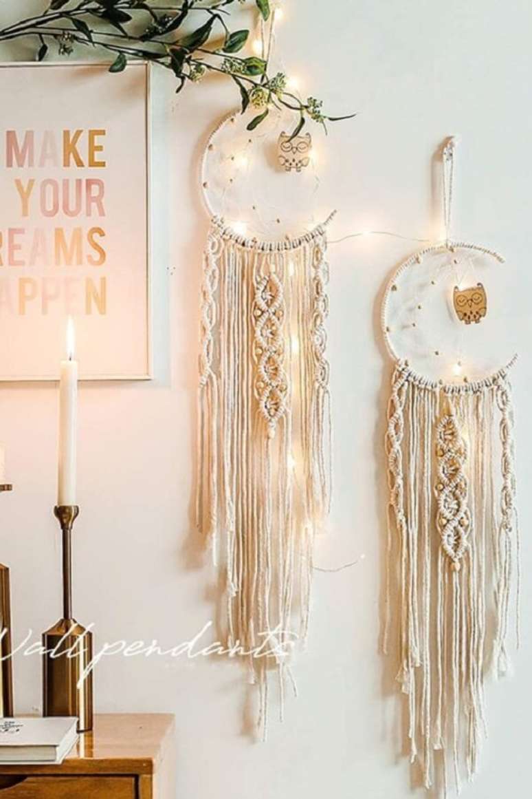 42. Macram&ecirc; parede com ilumina&ccedil;&atilde;o &ndash; Foto Hammocktown