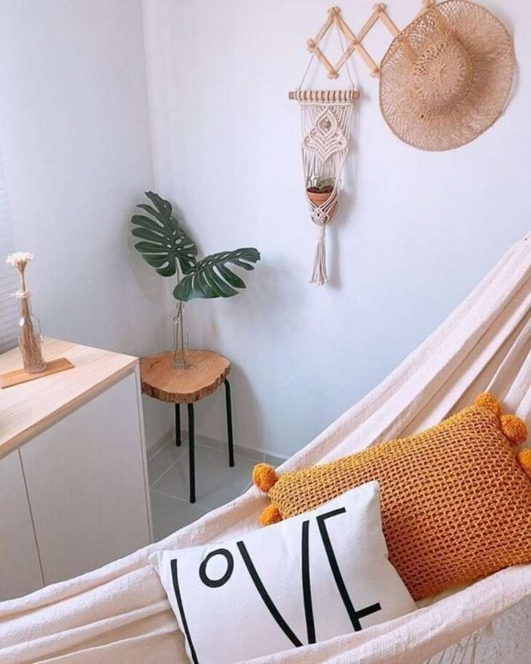 45. Macram&ecirc; parede com vaso de plantas &ndash; Foto Inspira decor ape 107