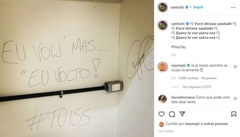Em sua conta no Instagram, Santos parabeniza Neymar por aniversário de 30 anos, diz que está com saudades e craque responde que caminhos dos dois ainda vão se cruzar.