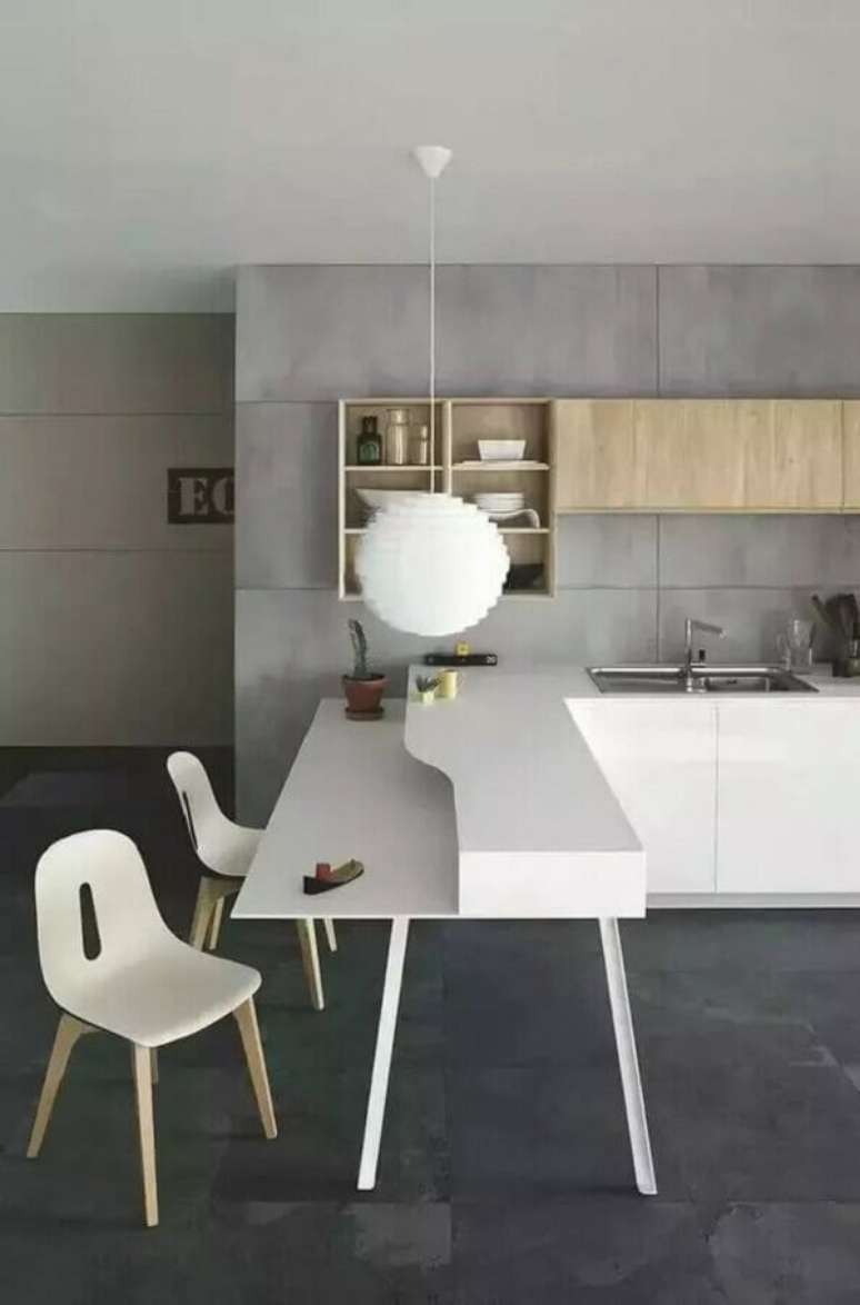 12. Lumin&aacute;ria redonda moderna para decora&ccedil;&atilde;o de bancada de cozinha cinza &ndash; Foto Houzz