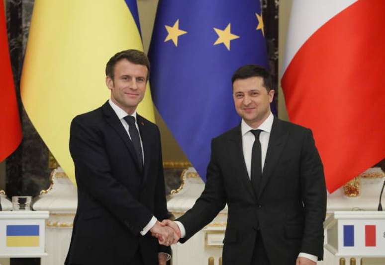 Macron e Zelensky se reuniram em Kiev para debater crise com Rússia