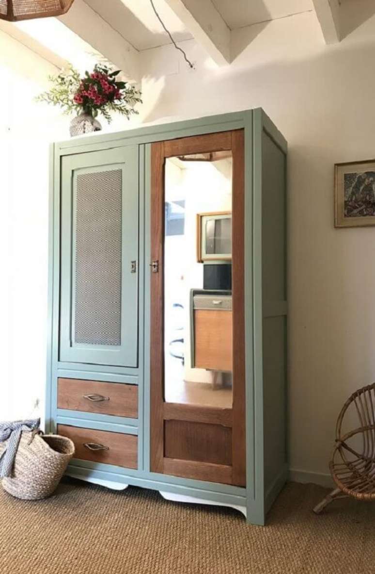 51. Guarda roupa rustico de madeira verde &ndash; Foto Rover Ebay