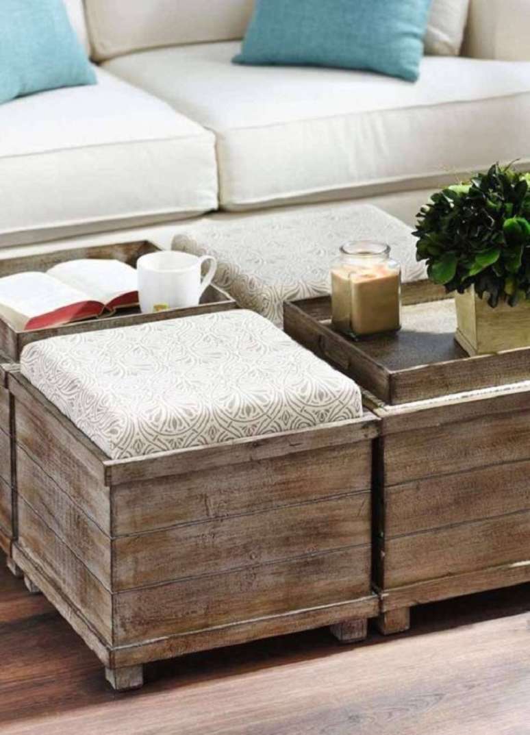 67. Puff bau de madeira de centro de mesa e bandeja decorativa &ndash; Foto Doka Master