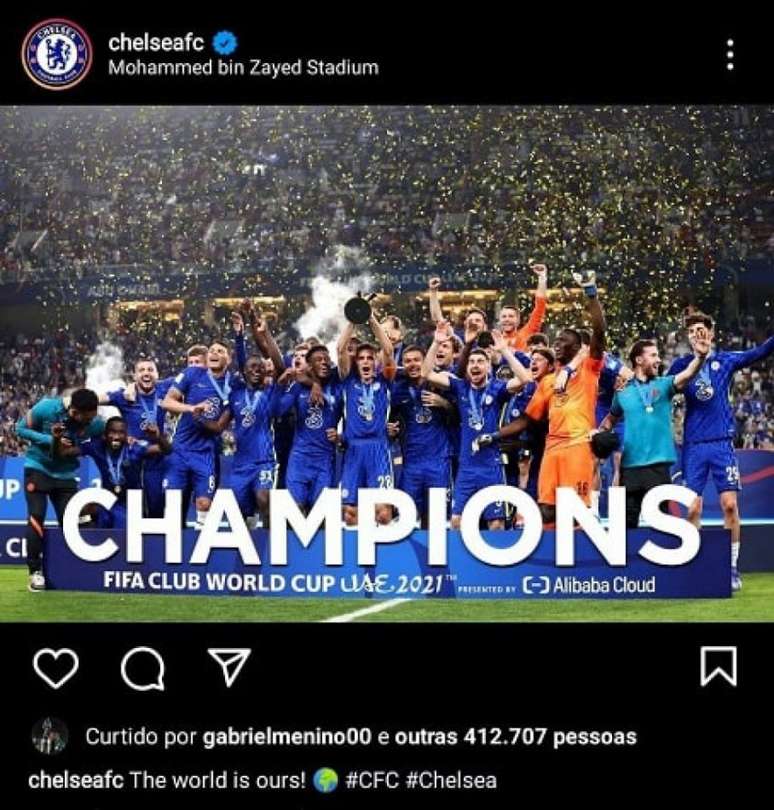 Gabriel Menino curtiu o post do Chelsea campeão do mundo (Foto: Reprodução/Instagram)