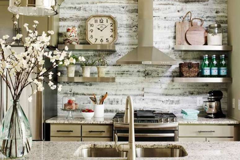 47. Granito para cozinha bege e clean com cuba quadrada dupla &ndash; Foto Vitamine Interactive