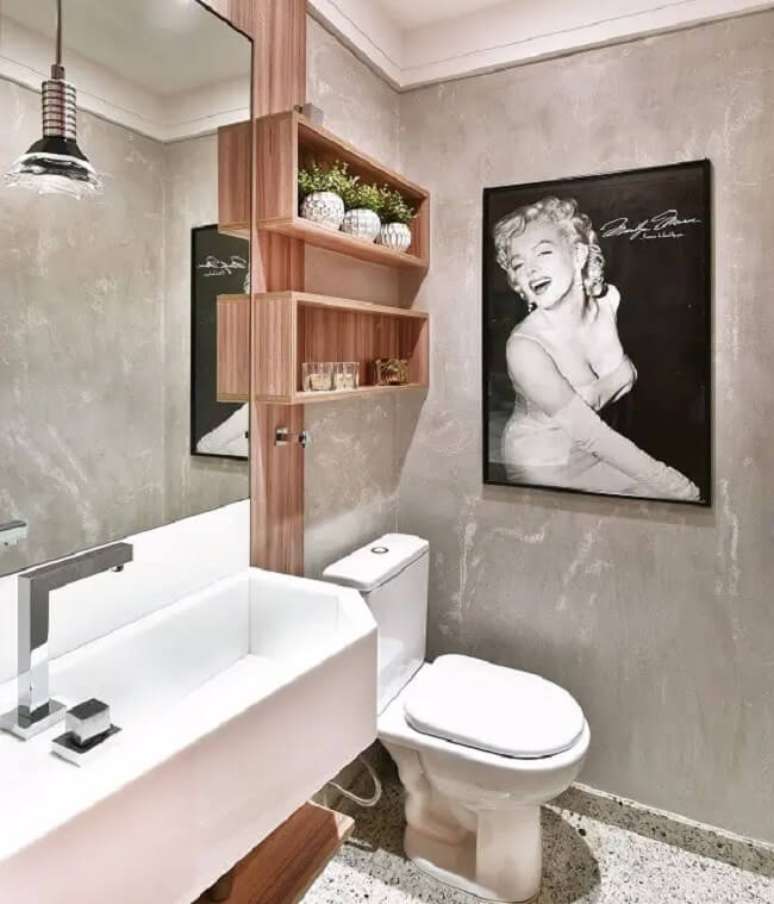 4. Aprenda como fazer parede de cimento queimado e renove o d&eacute;cor do banheiro. Projeto por Tetriz Arquitetura e Interiores