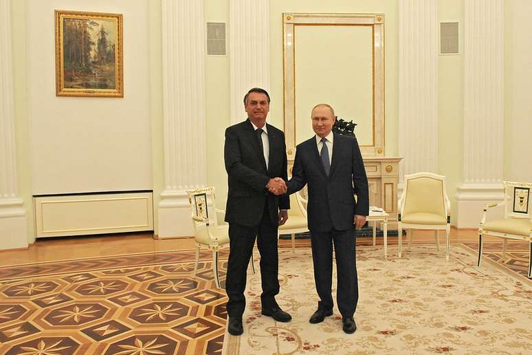 Jair Bolsonaro durante reunião com o presidente russo Vladmir Putin