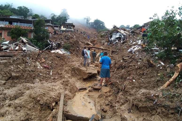 Destruição causada pela chuva na localidade de Alto da Serra, no município de Petrópolis