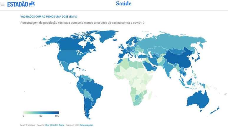 Reportagem multimídia "Deserto da Vacina" mostra, com textos e mapas, a desigualdade na distribuição da vacina contra a covid-19 entre os países