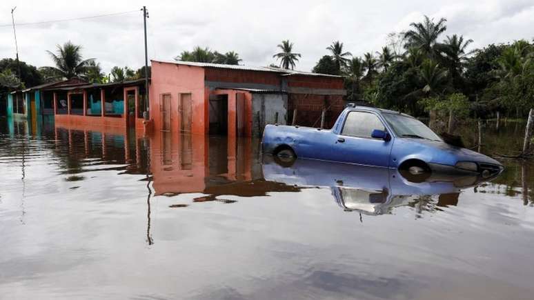 Foto de dezembro de 2021 mostra inundação em Ilhéus (BA)