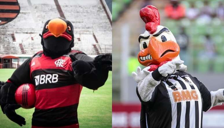 Urubu e Galo são mascotes de Flamengo e Atlético-MG, respectivamente (Divulgação)