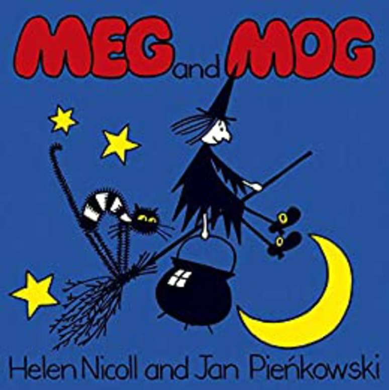 Capa de 'Meg e Mog' com ilustração de Jan Pieńkowski